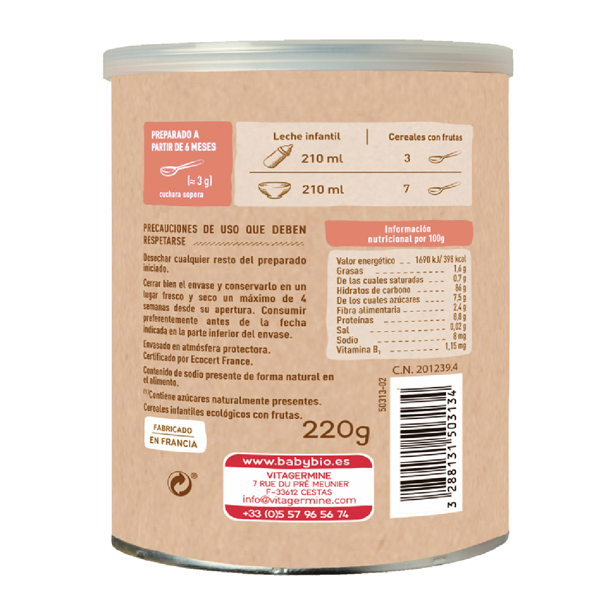 Kasza 5 zbóż z owocami od 6 miesiąca życia Babybio 220 g