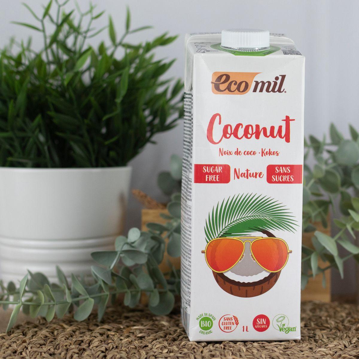 Zuckerfreies, glutenfreies und laktosefreies Kokosnuss-Pflanzengetränk Ecomil 1 l