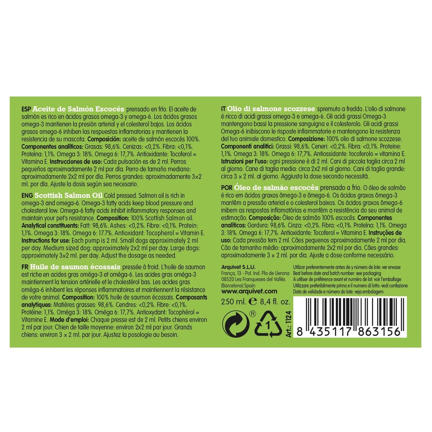 Arquivet Scottish salmon oil 250 ml