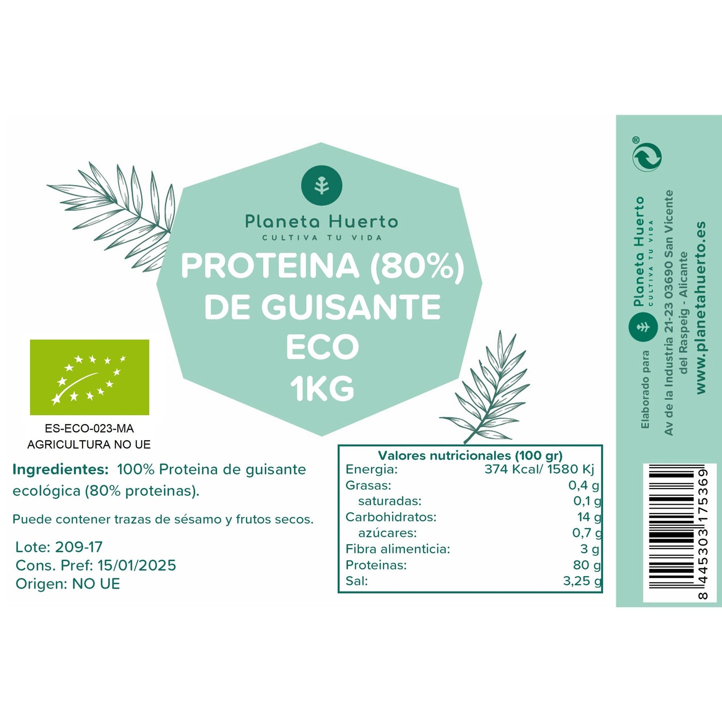 Erwteneiwit 80% ECO Planeta Huerto 1 kg