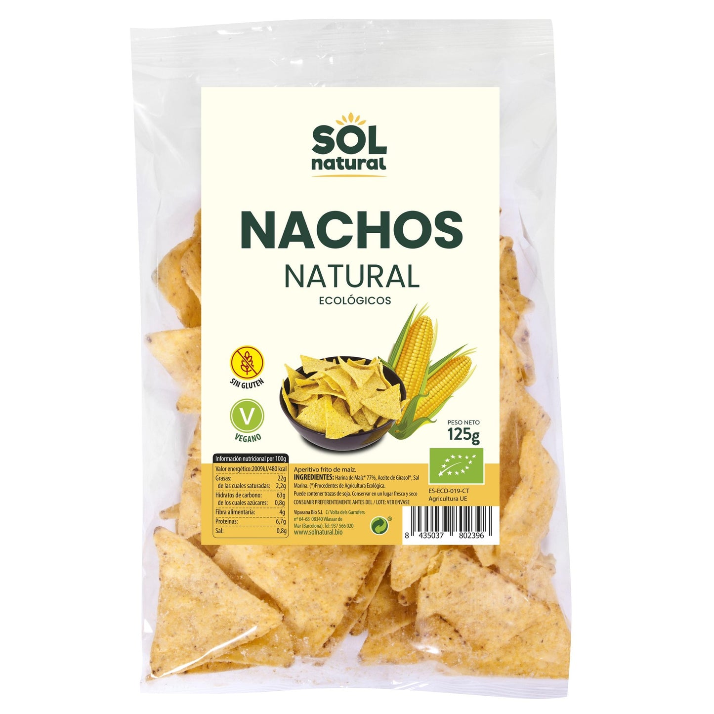 Organic Gluten-Free Natural Corn Nachos Sol Natural 125 g