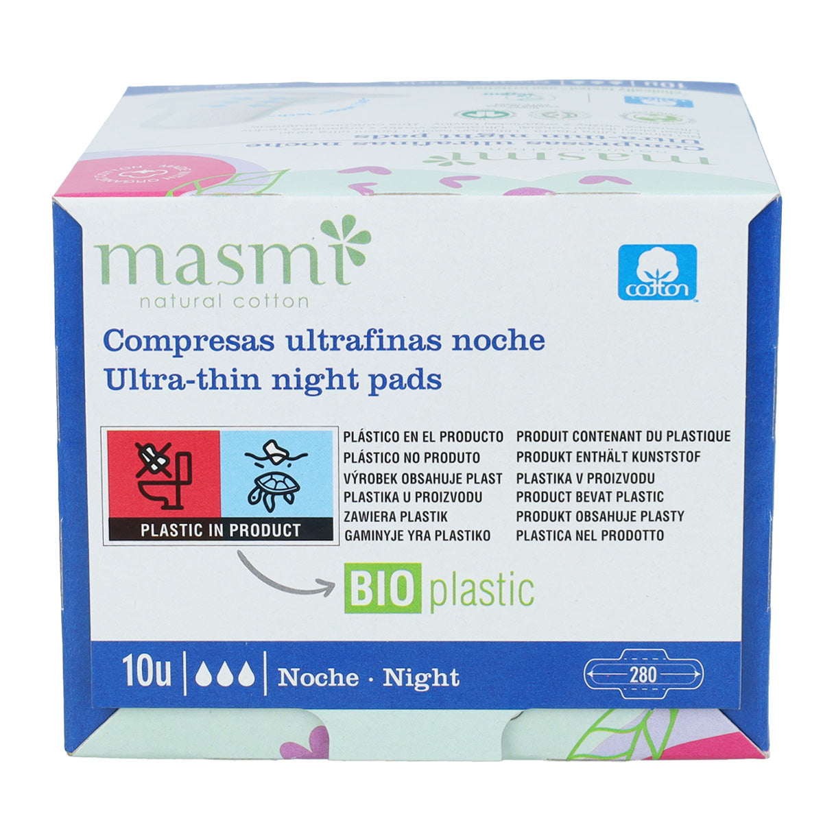 Masmi 100% cotton ultra night wing sanitary pads, 10 units