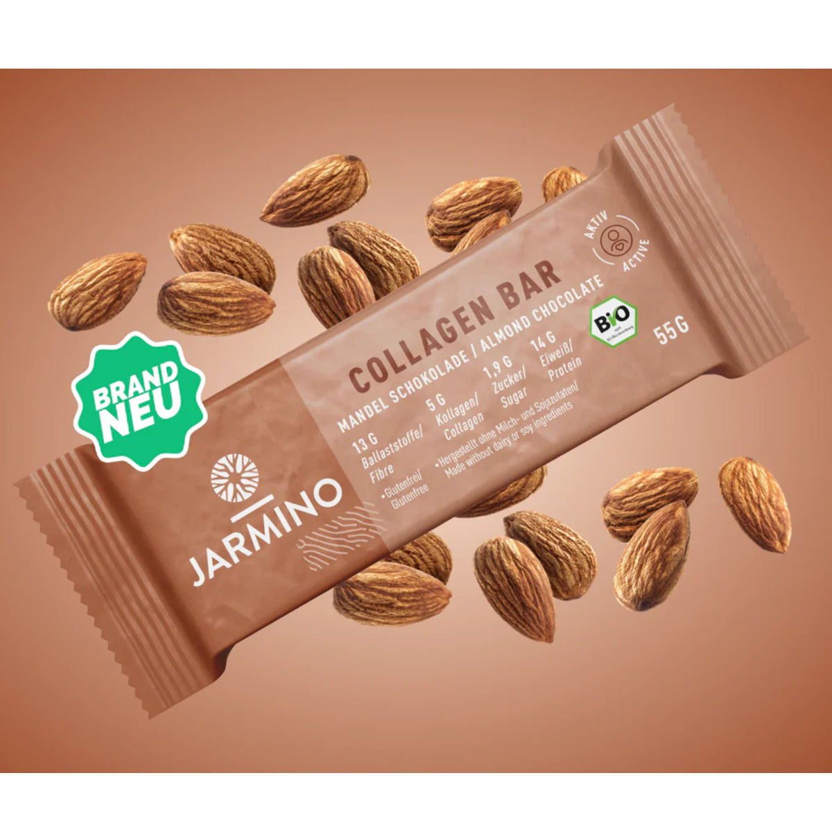 Kollagen- och proteinbar BIO Mandel och kakao Jarmino