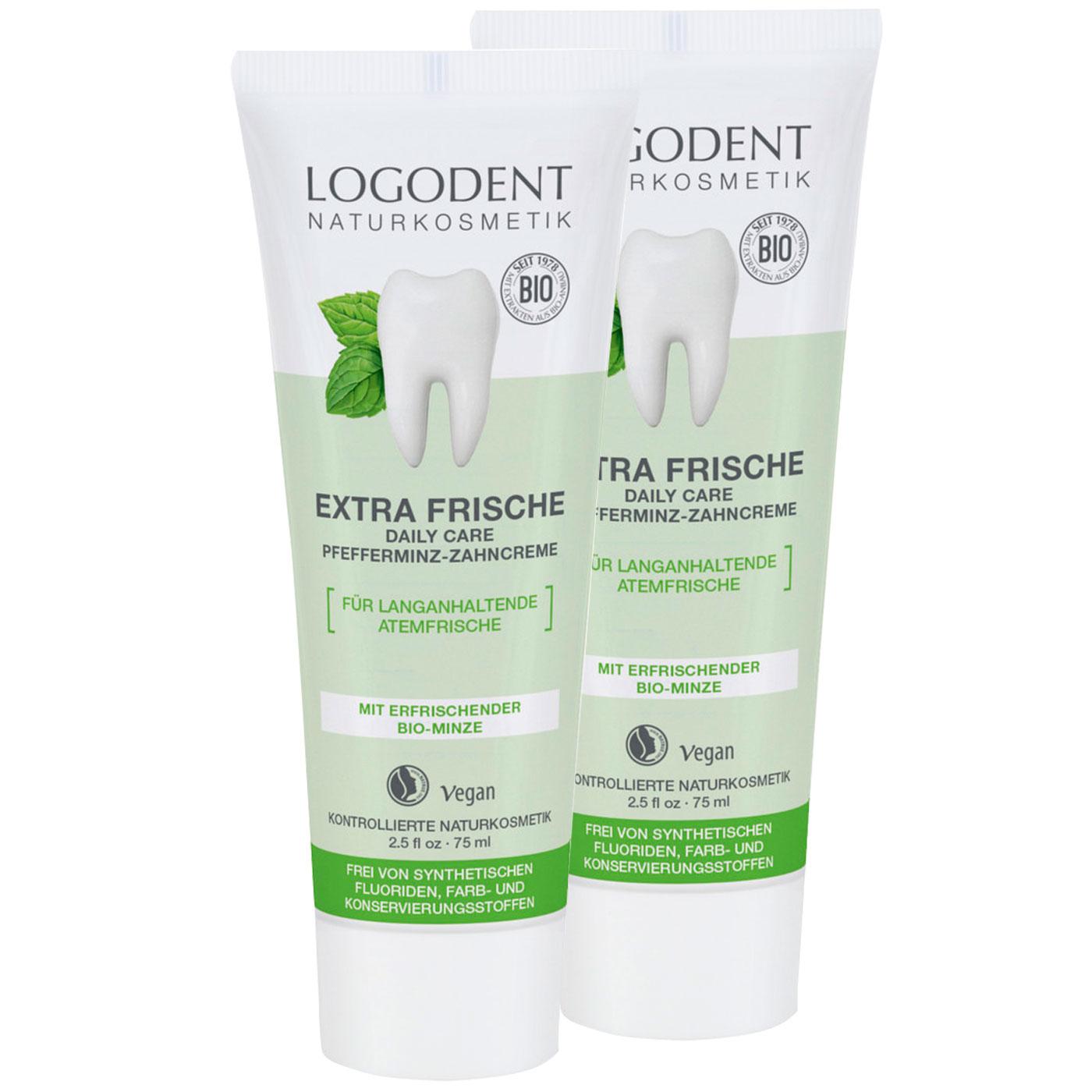 Promotional pack of 2 x Logona Organic Daily Care Mint Toothpaste 75 ml