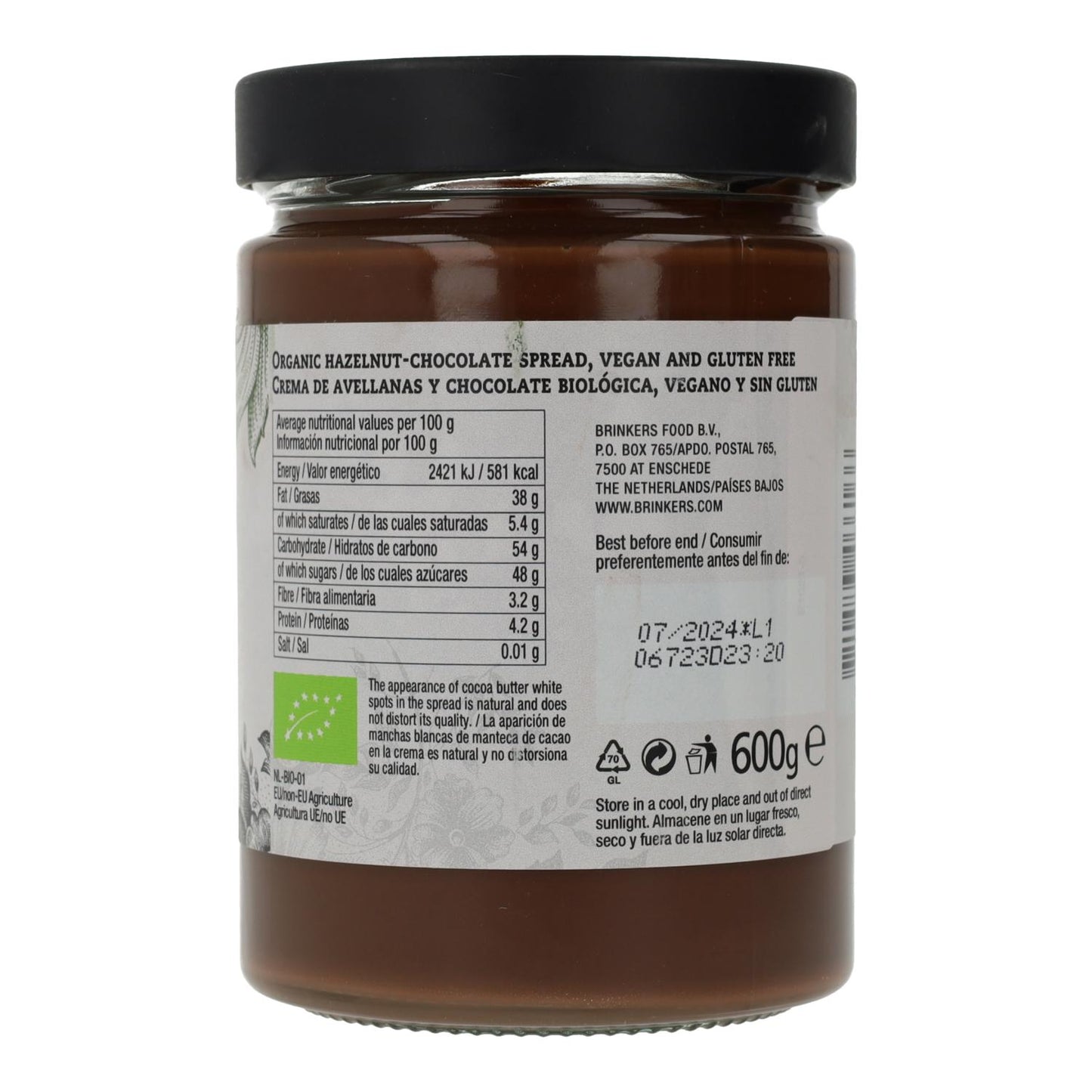 Vegane glutenfreie Schokoladen-Haselnuss-Creme La Vida Vegan 600 g