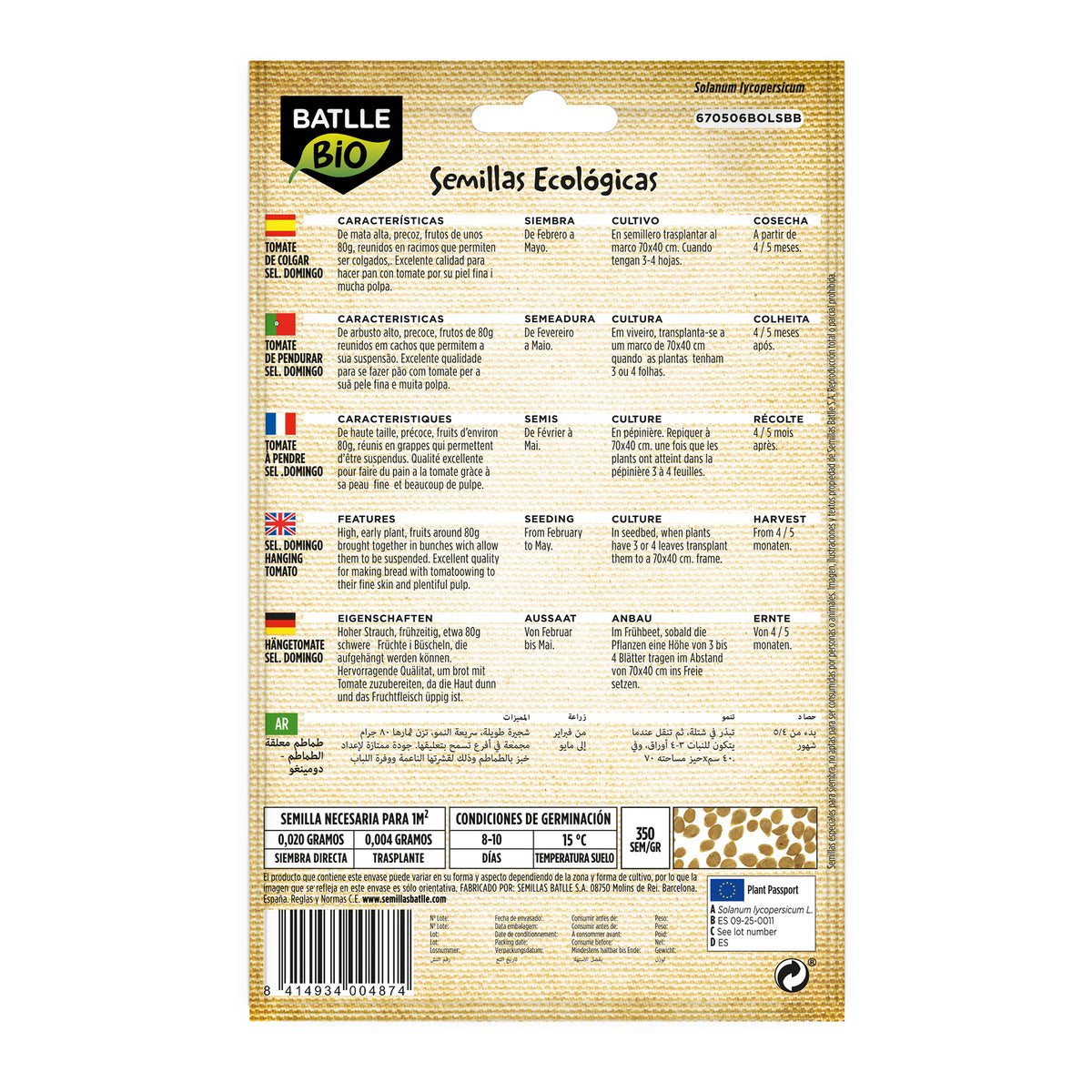 Ekologiska tomatfrön för hängande odling, Domingo, Batlle