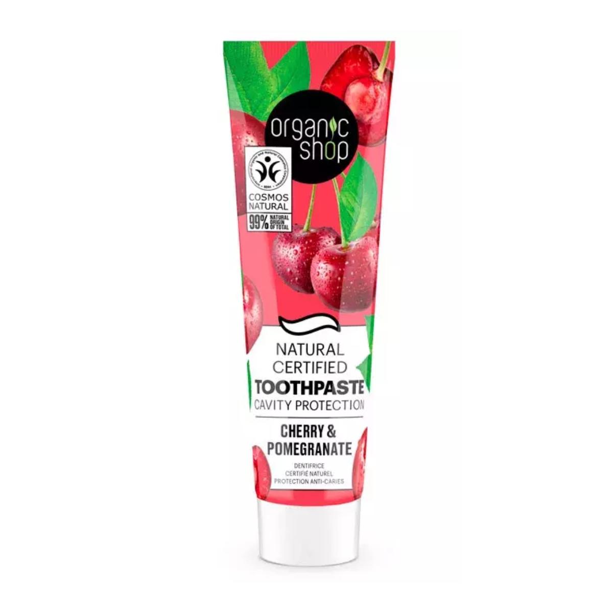 Gecertificeerde natuurlijke tandpasta met bescherming tegen gaatjes, kers en granaatappel, Organic Shop 100 g