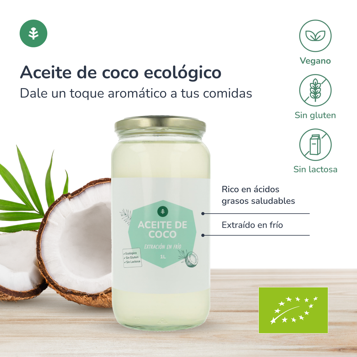 Aceite de coco virgen ECO Planeta Huerto 1L