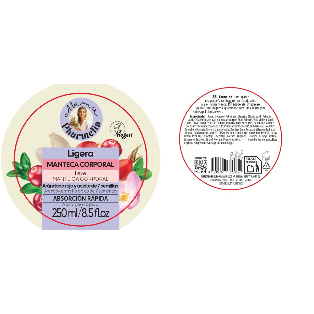 Lichte body butter met rode bosbes en 7-zaadolie, Mama Pharmelia, 250 ml