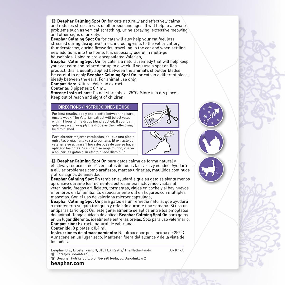 Calming Spot On Beruhigende Pipetten für Katzen Beaphar 3x0,4 ml