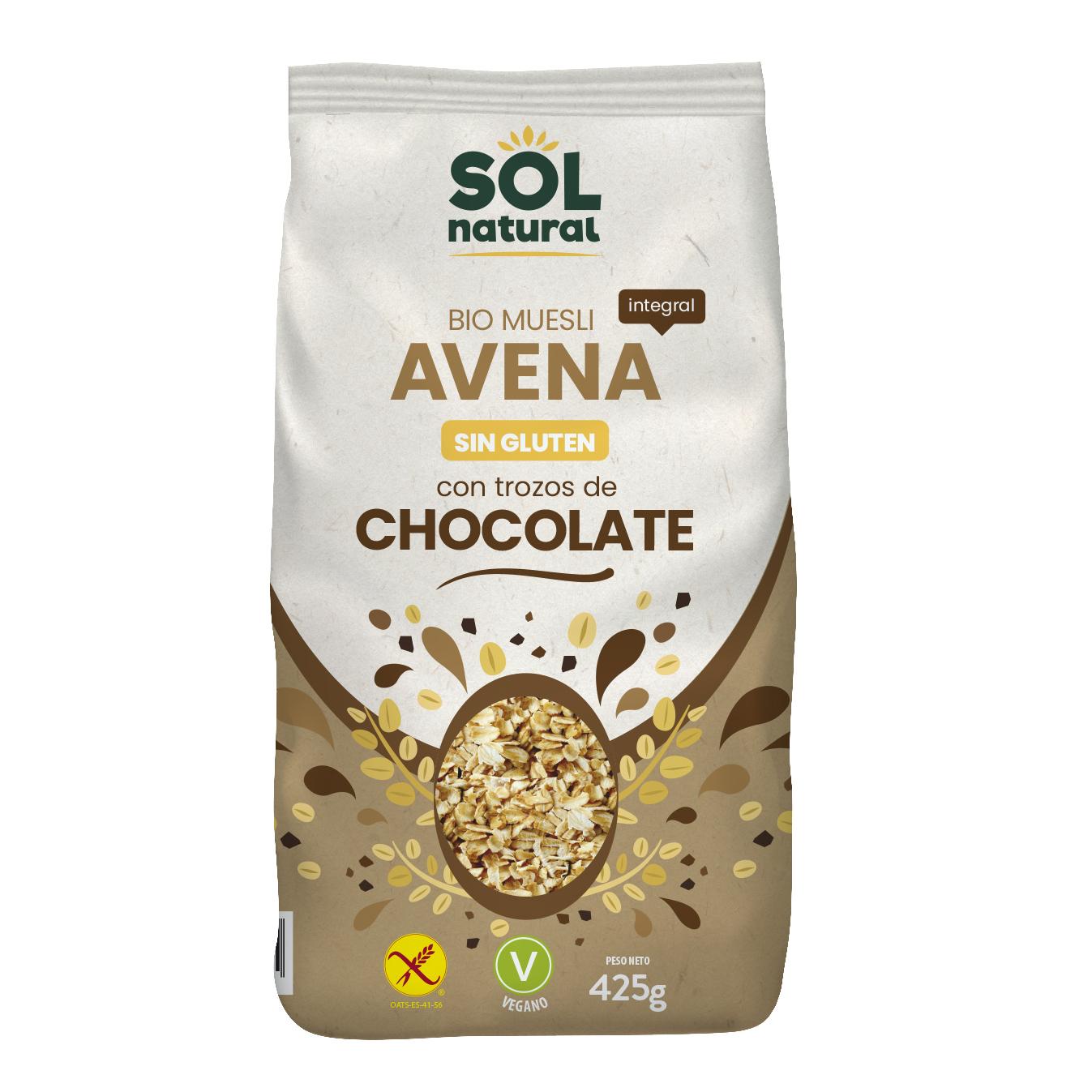 Gluten-free oat muesli with organic chocolate chips Sol Natural 425 g