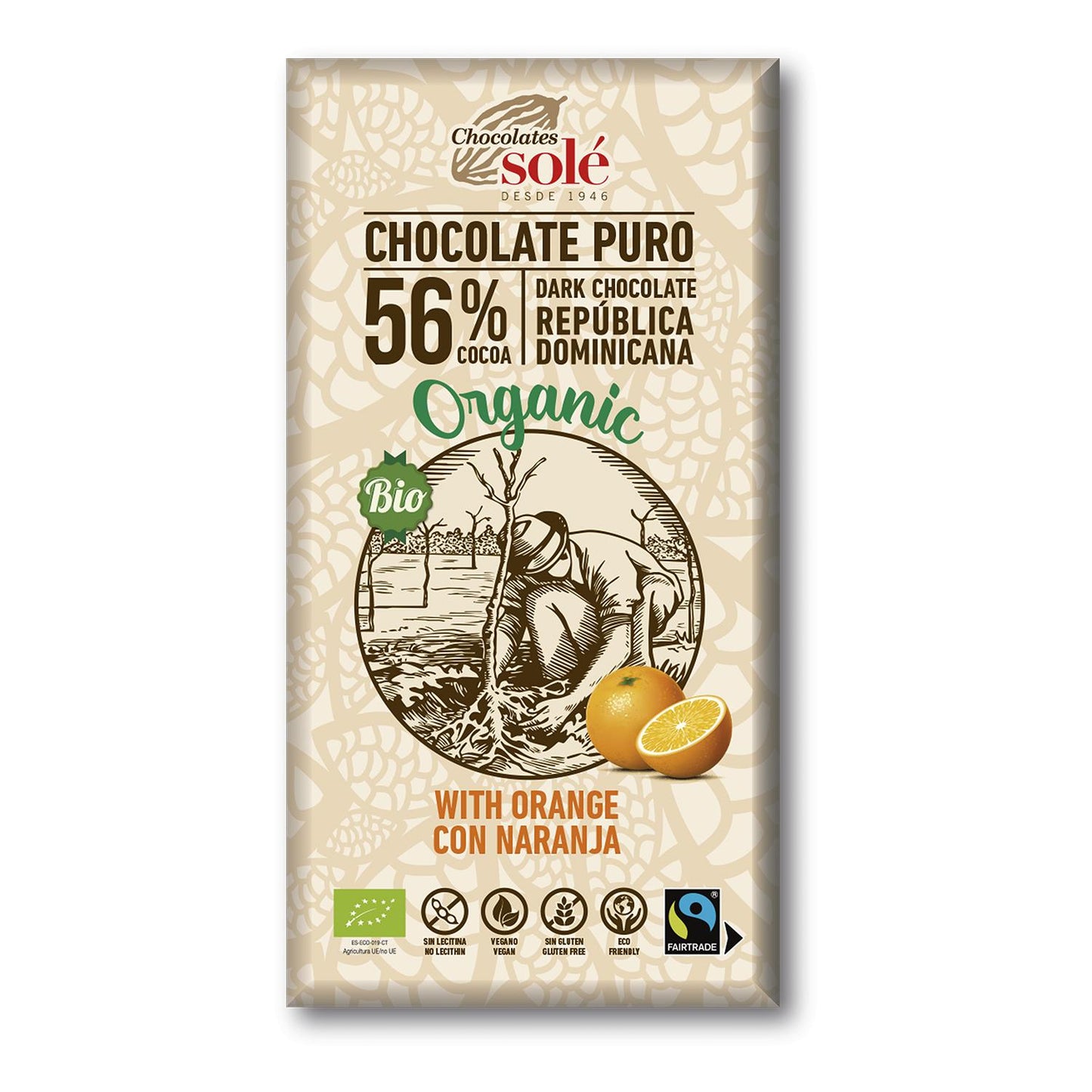 Chocolat noir à l'orange 56 % cacao ECO Chocolats Solé 100 g