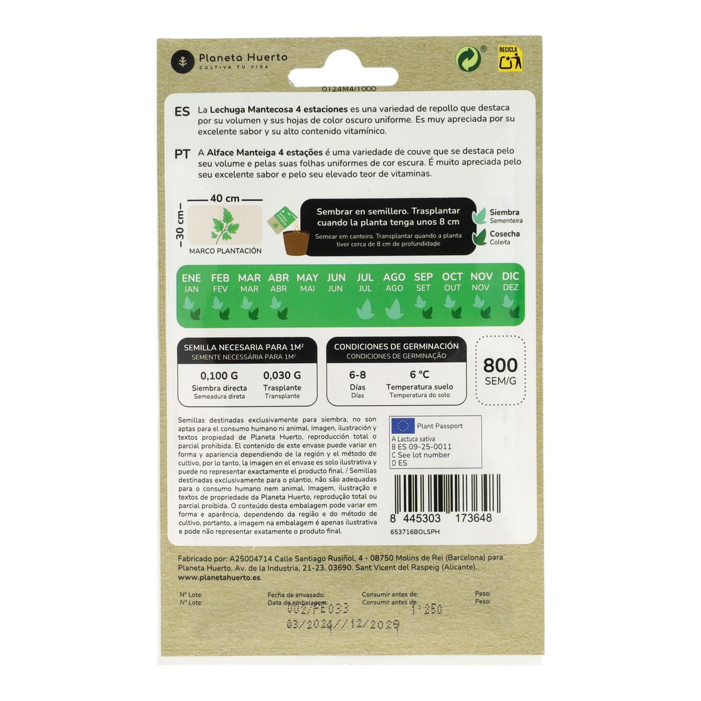 Bio-Buttersalat Samen 4 Jahreszeiten Planet Vegetable Garden
