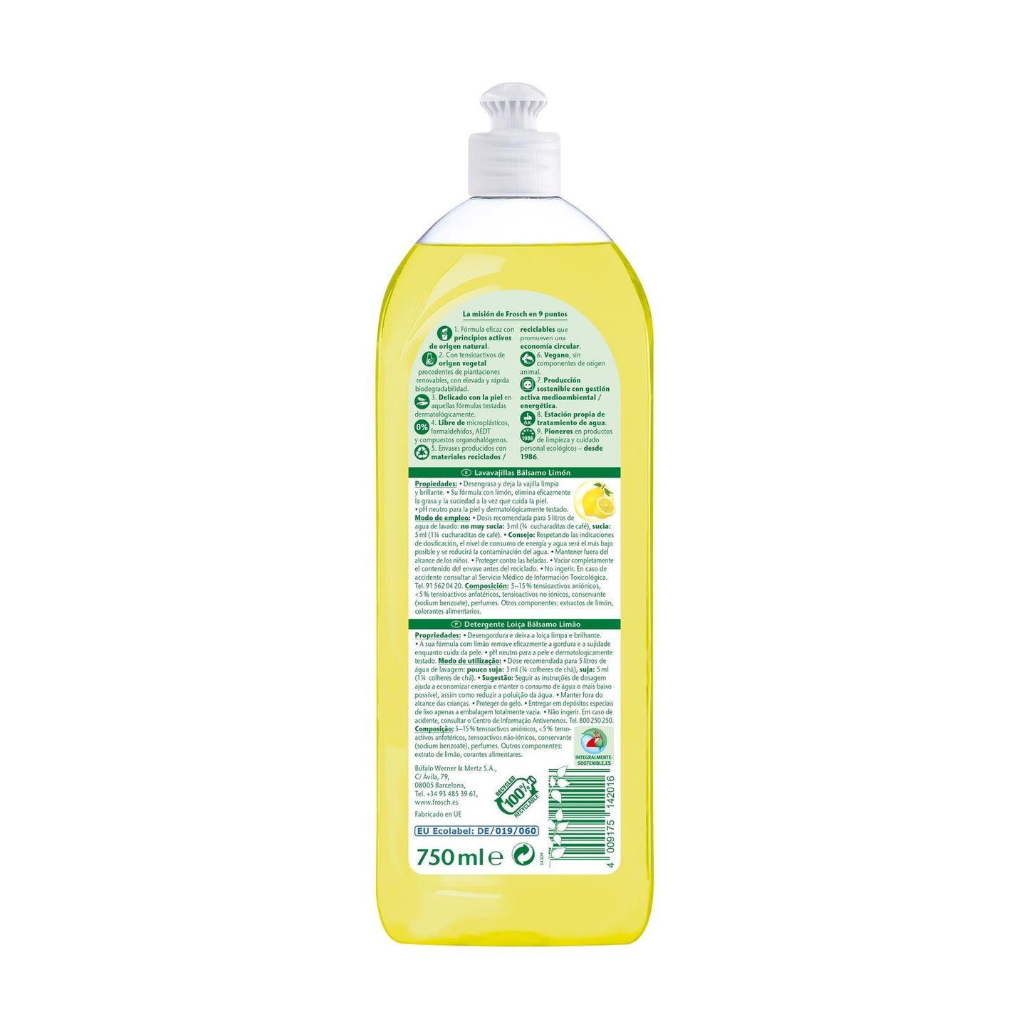 Opakowanie 2x płyn do mycia naczyń cytrynowy Eco Frosch 750 ml