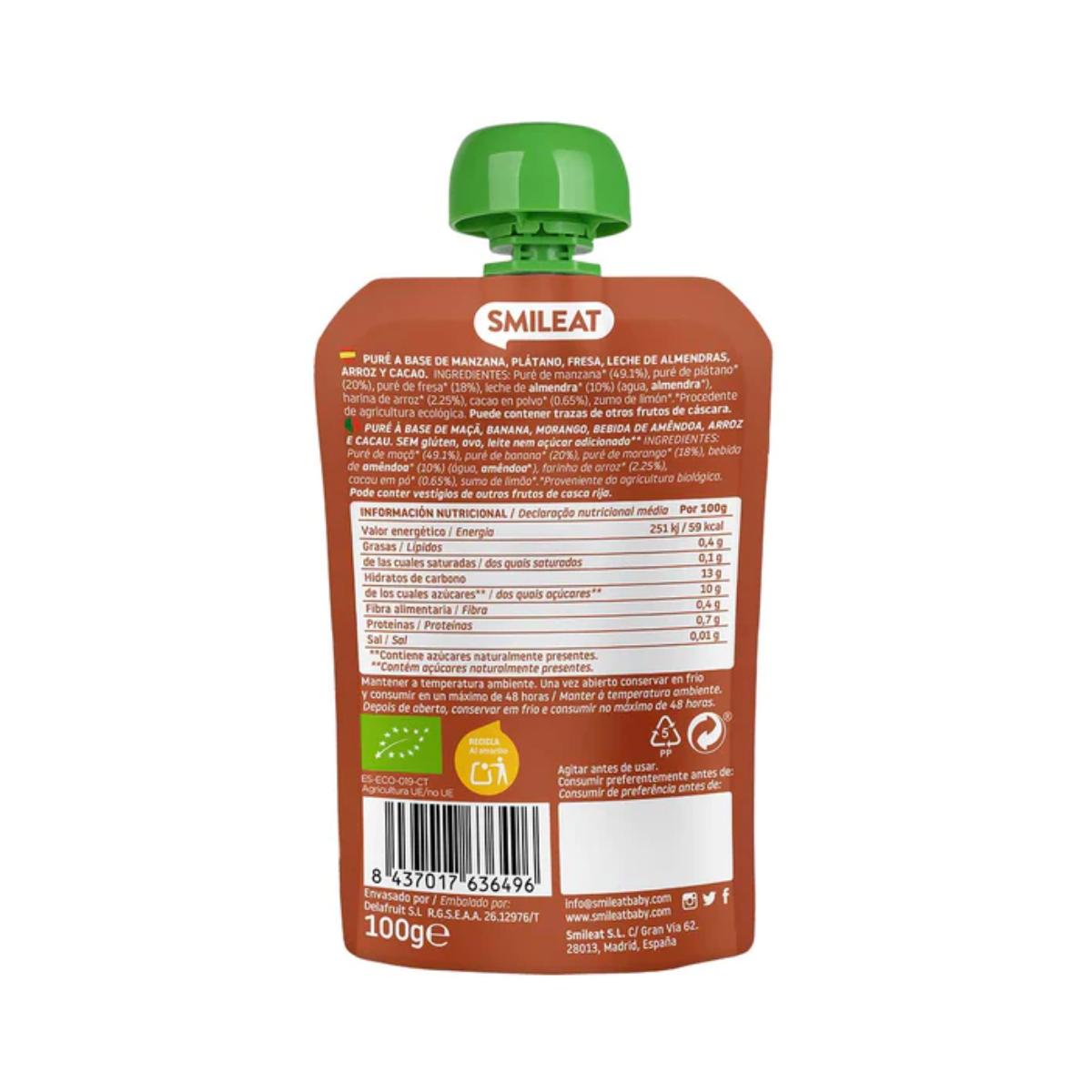 Pouch Mandel, kakao och jordgubbe ECO Smileat, 100 g