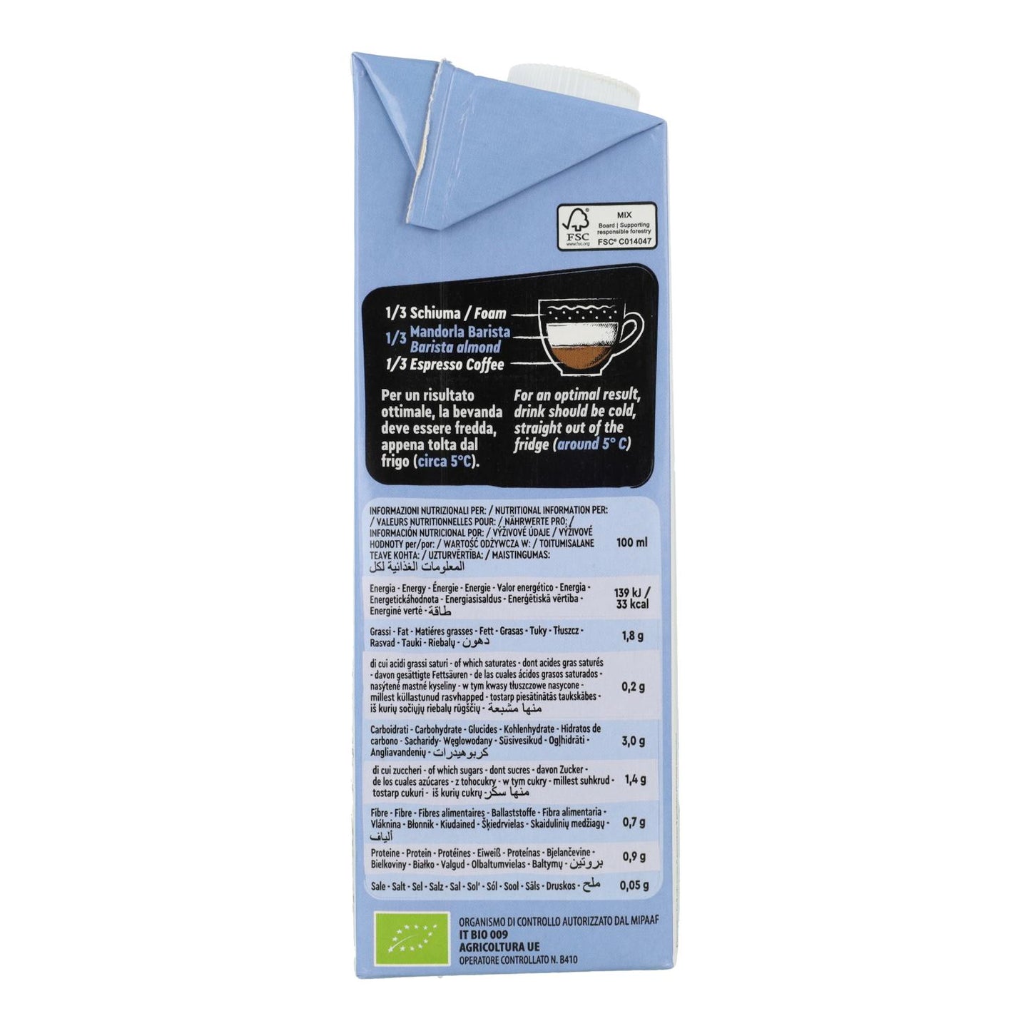 Bevanda alle mandorle Barista senza glutine BIO Vitariz 1 L