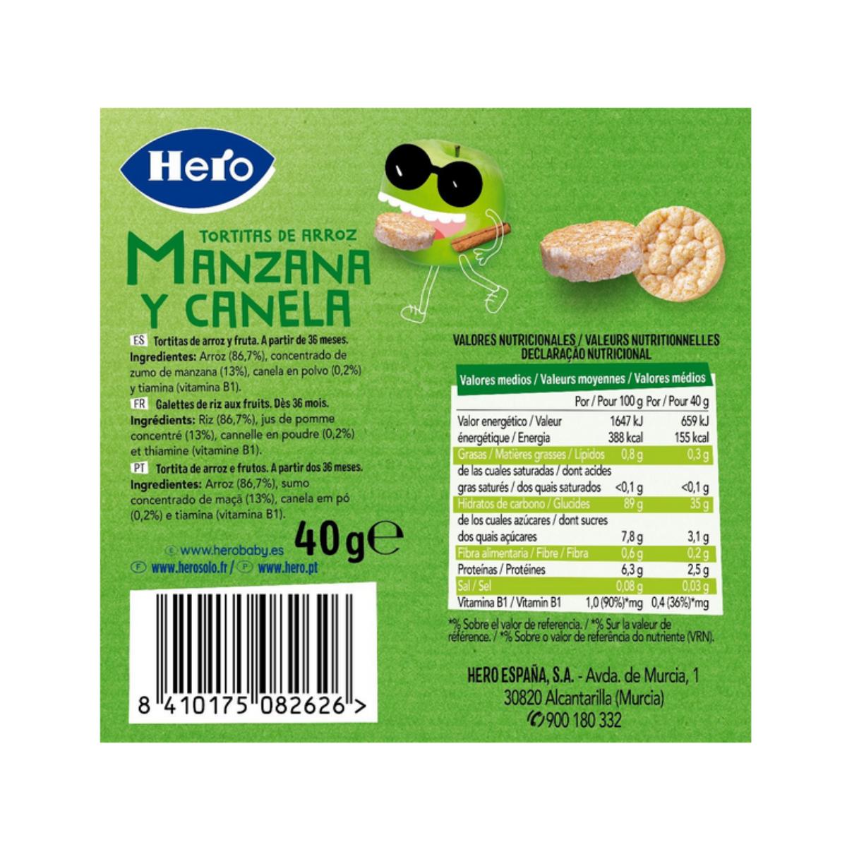Glutenvrije rijst-, appel- en kaneelwafels 40 g - Hero/Kids