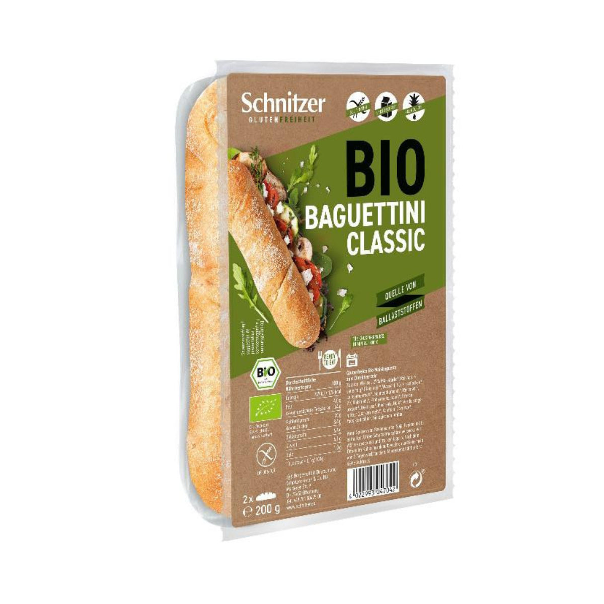 Mini baguette classique, sans gluten, bio, Schnitzer, 200 g