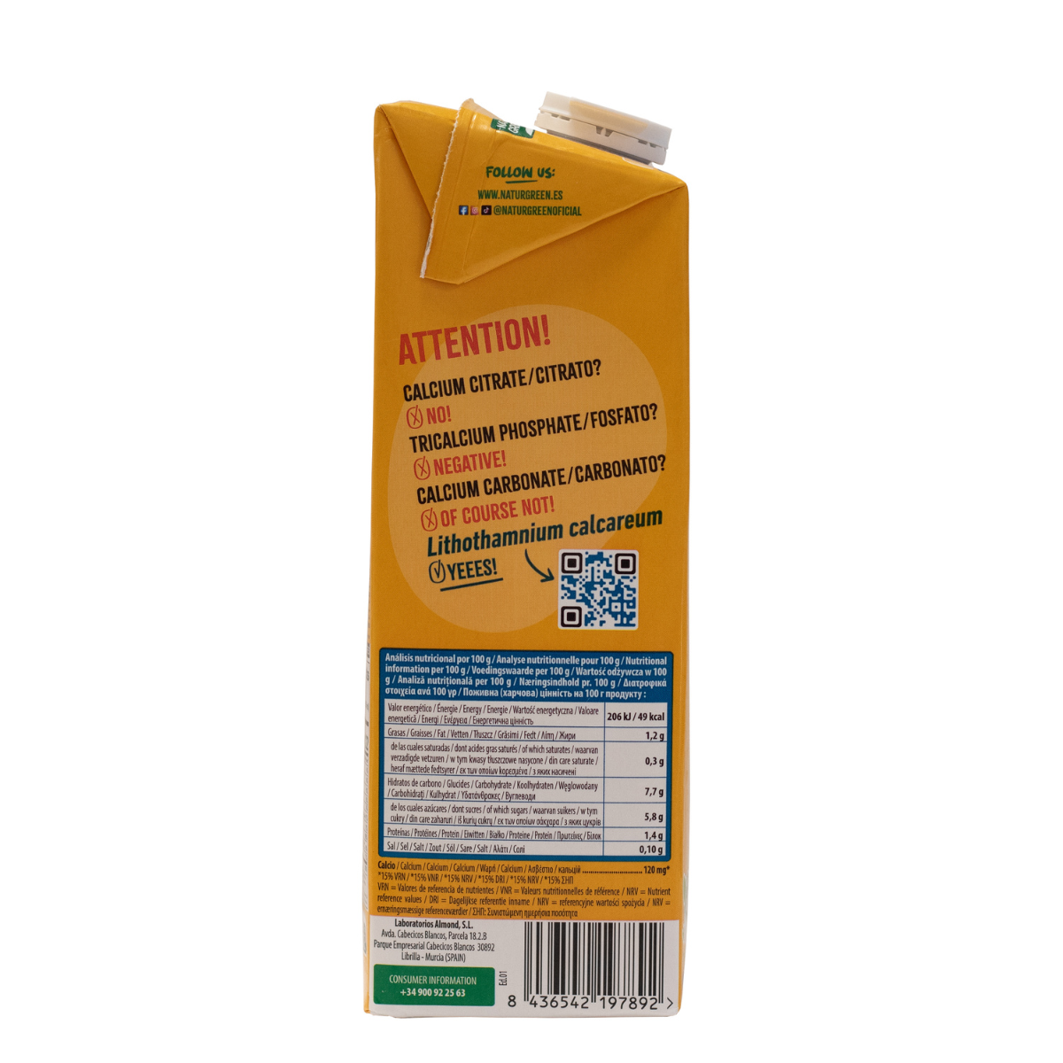 Confezione da 6 bevande all'avena con calcio senza zuccheri aggiunti Naturgreen 1 litro