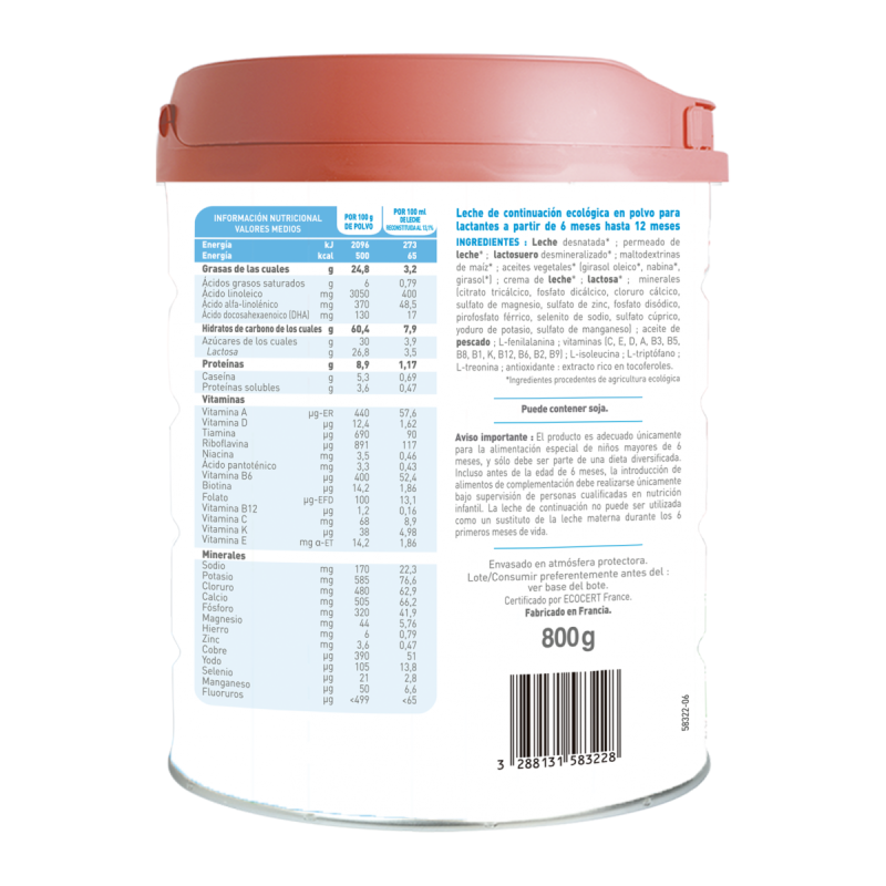 3-pack följmjölk Primea 2 (6 till 12 månader) ekologisk Babybio 800 g