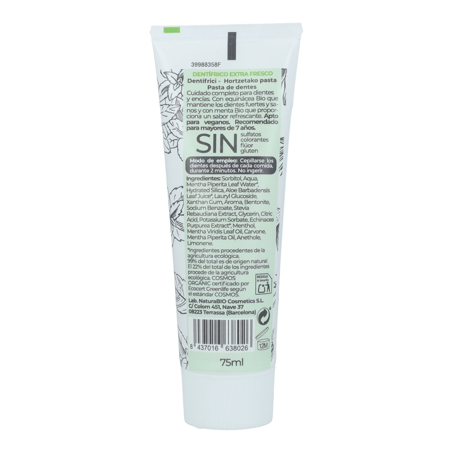 Fluorfri tandkräm med mint och echinacea NaturaBio 75 ml