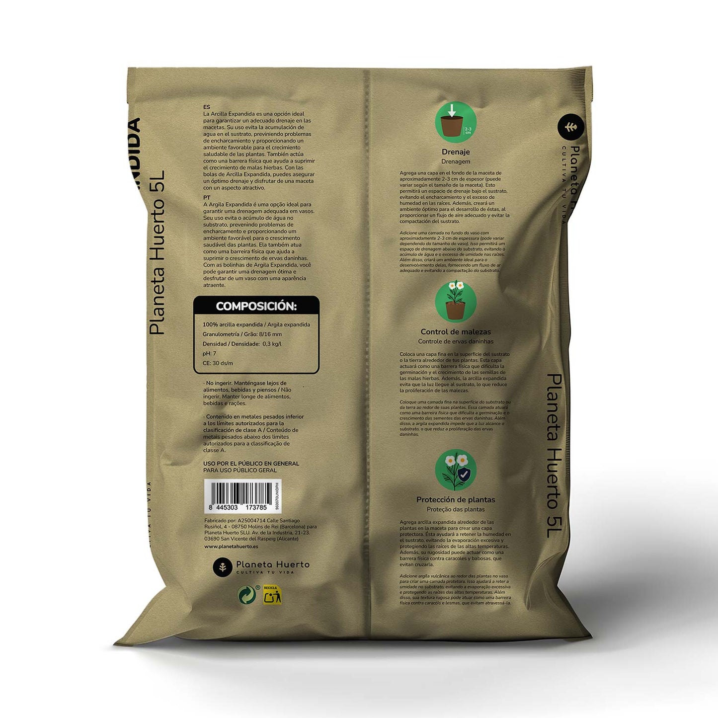 Pack 15 L 3 x Argile expansée Planeta Huerto 5 Litres