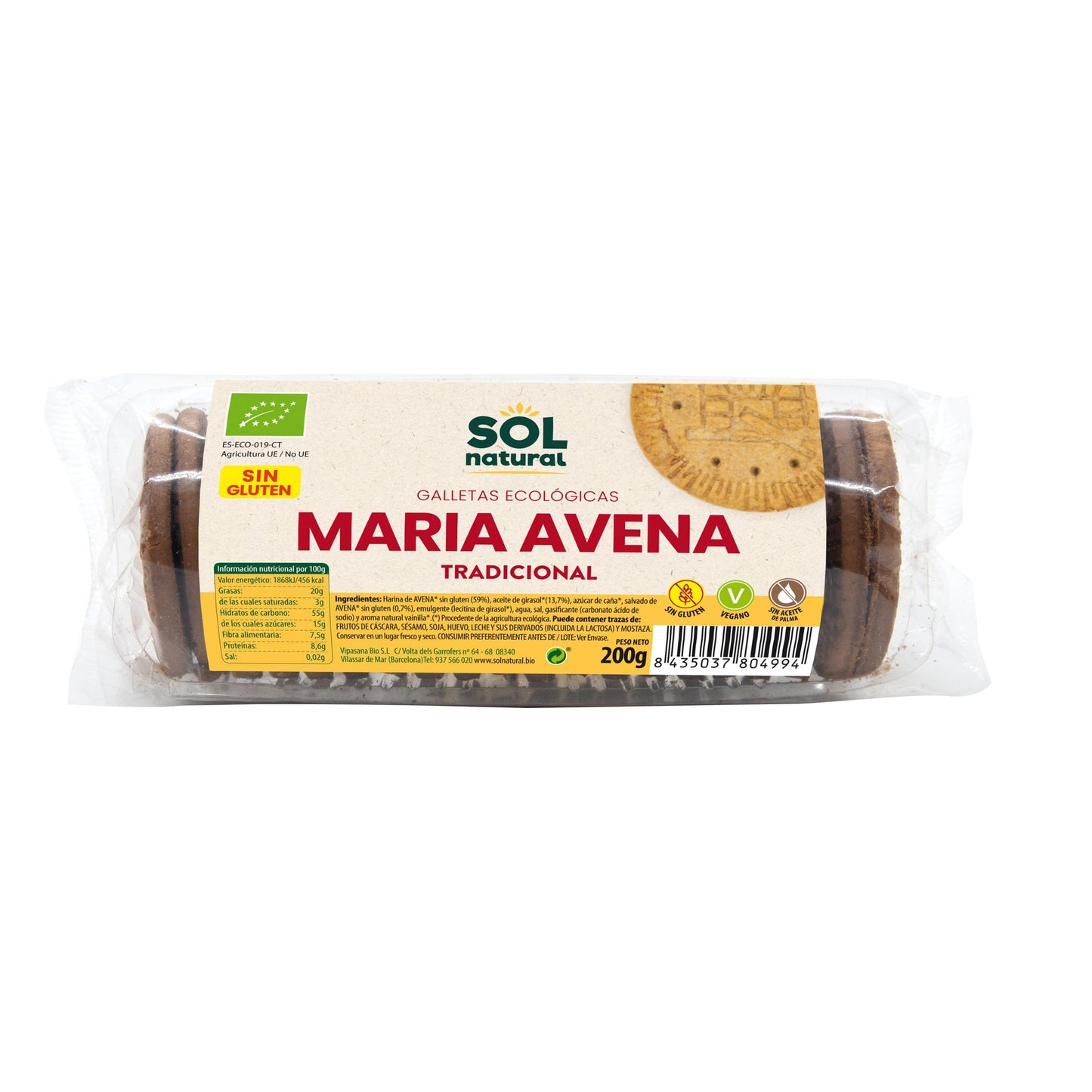 Biscotti Maria di avena senza glutine biologici Sol Natural 200 g