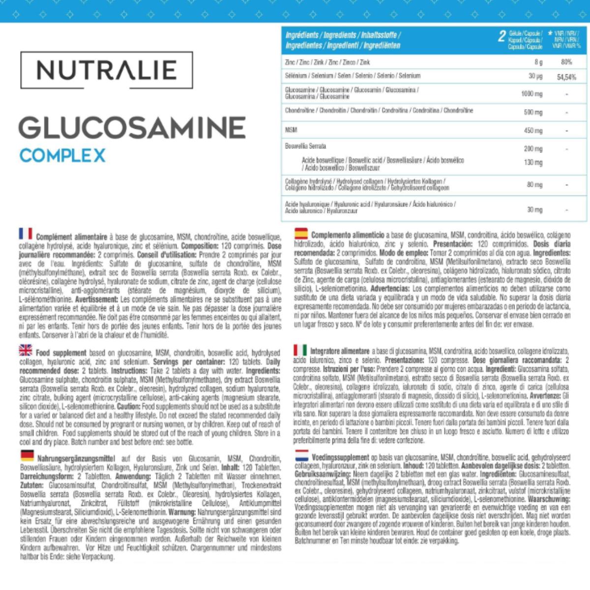 Nutralie Glucosamin-Komplex + MSN + Chondroitin für die Gelenke 120 Tabletten