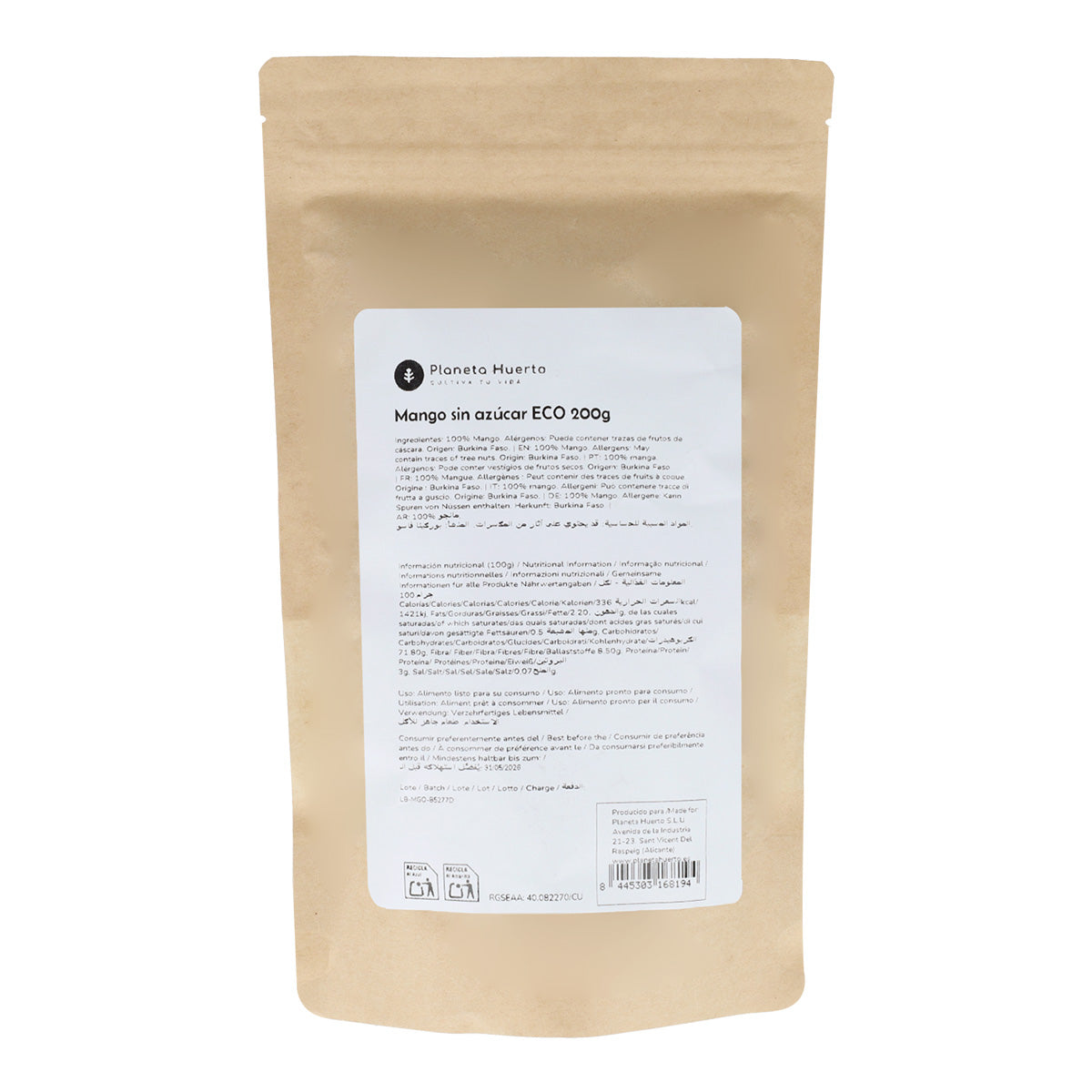 Tiras de mango sin azúcar ECO Planeta Huerto 200 g