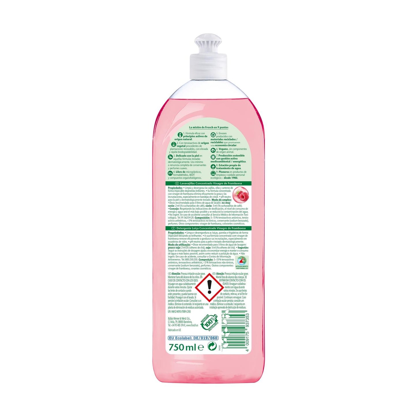 Płyn do mycia naczyń o zapachu malinowym Frosch 750 ml