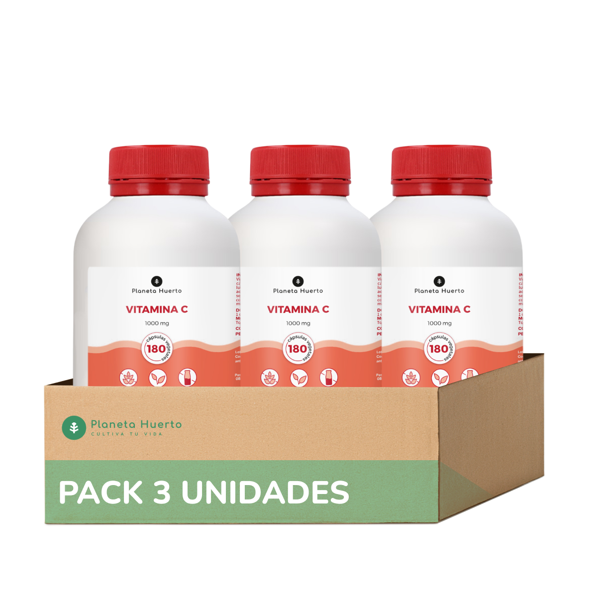 Pack 3xVitamin C 1000 mg Planeta Huerto 180 vegetarische Kapseln