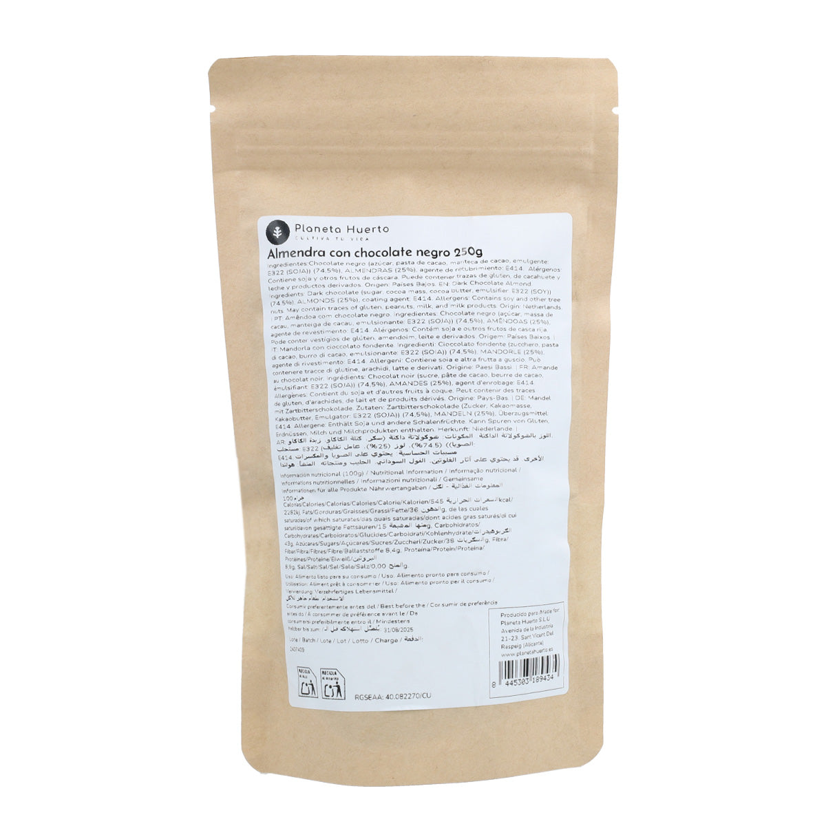 Almendra con chocolate negro Planeta Huerto 250 g