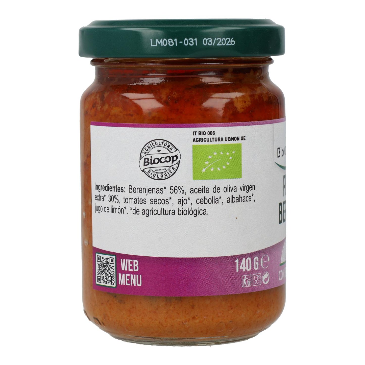 Veganes Auberginenpesto Bio Organica Italia 140 g