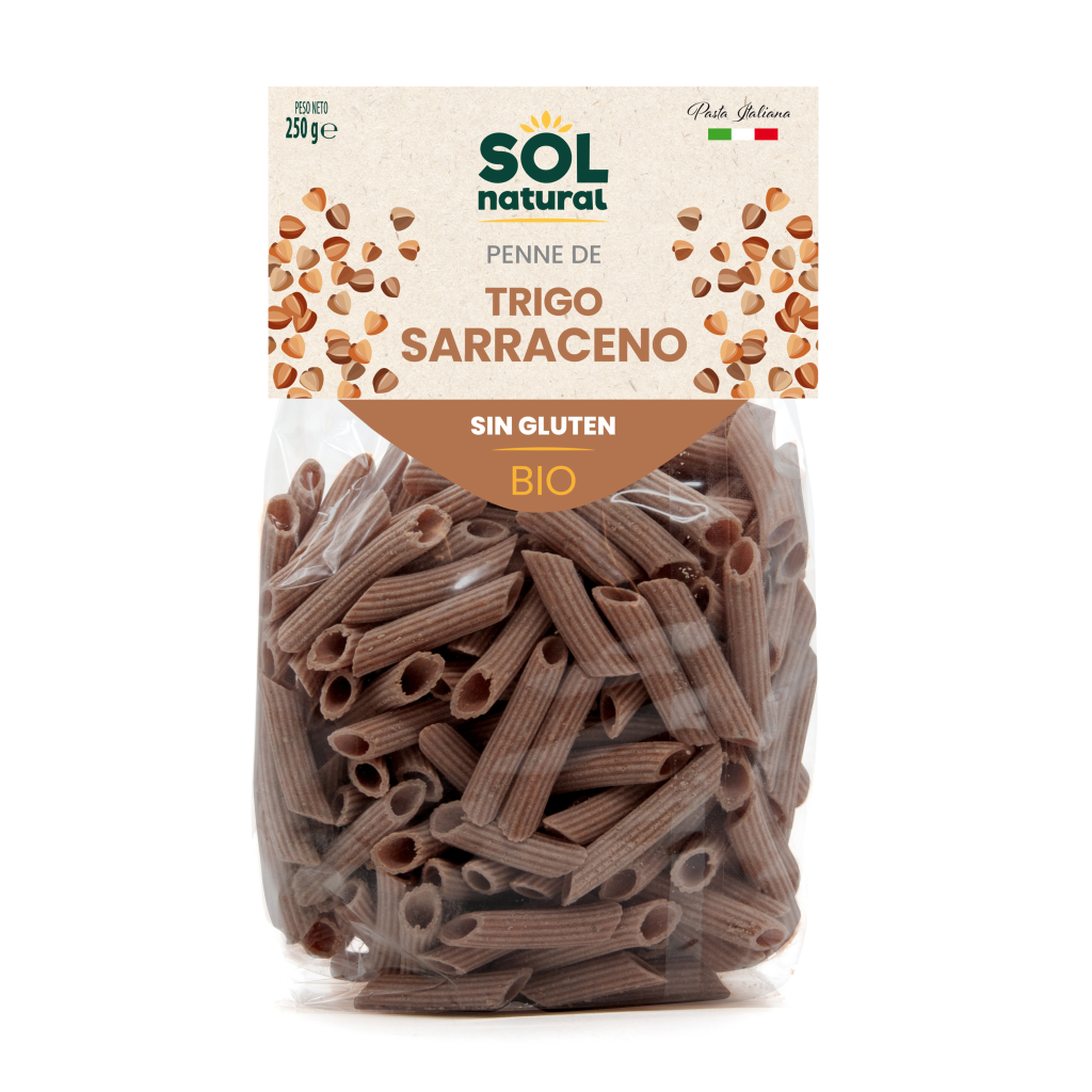Glutenfria penne-makaroner av bovete, ekologiska, Sol Natural 250 g