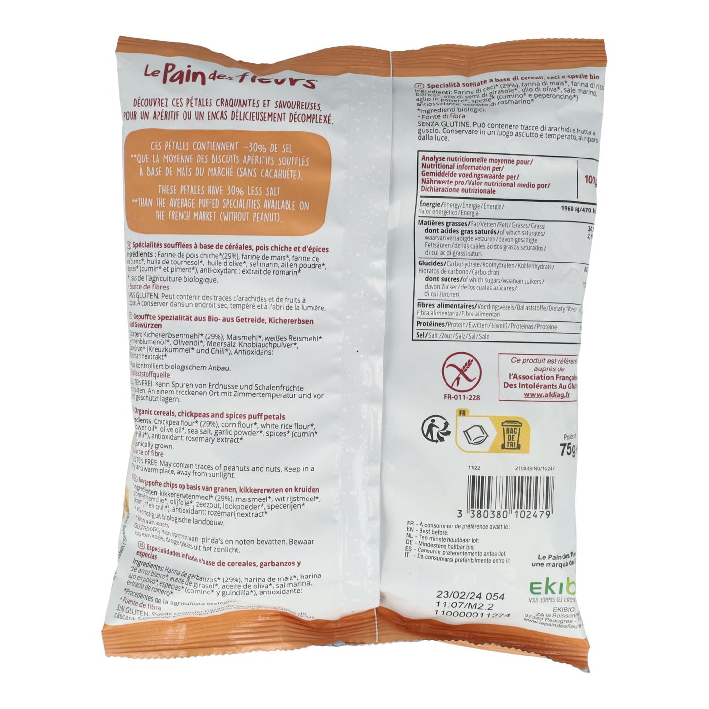 Glutenfria chips med hummus-smak Bio Le Pain des Fleurs 75 g