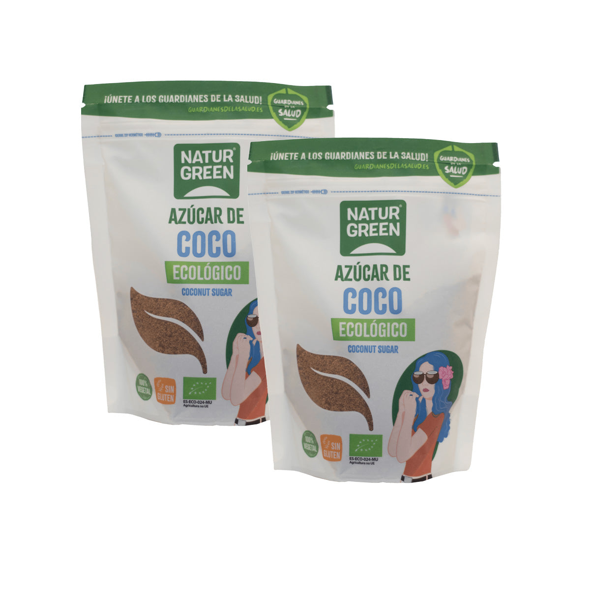 Confezione 2x Zucchero di Cocco Naturgreen, 2 unità da 300 g