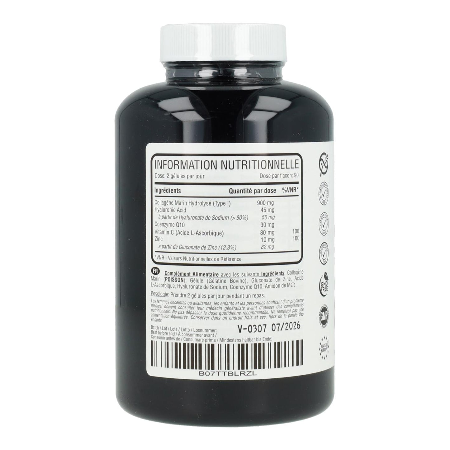 Collagène marin avec acide hyaluronique, coenzyme Q10, vitamine C et zinc Hivital 180 gélules