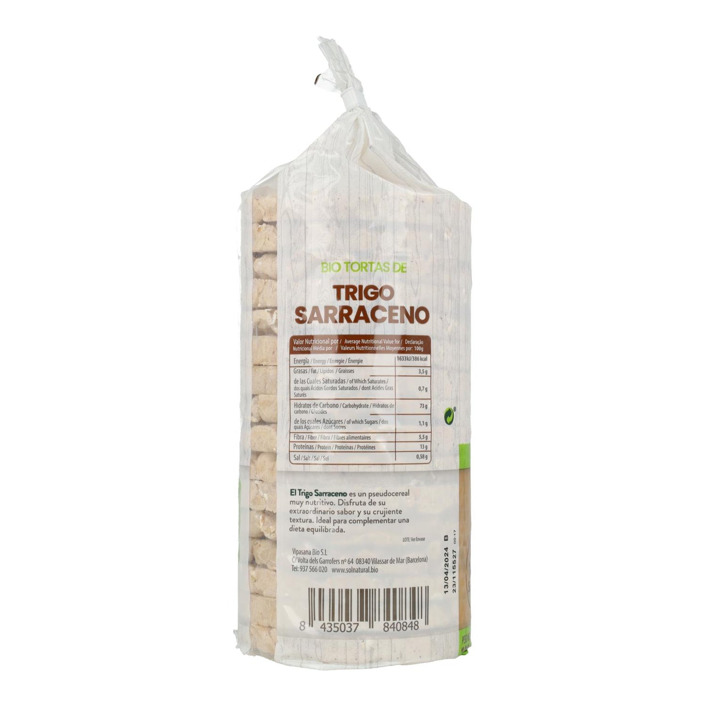 Pack of 2 Sol Natural organic gluten-free buckwheat pancakes 100 g