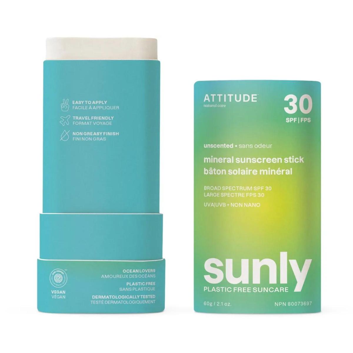Stick solaire sans parfum Sunly 30 SPF Attitude 60 g