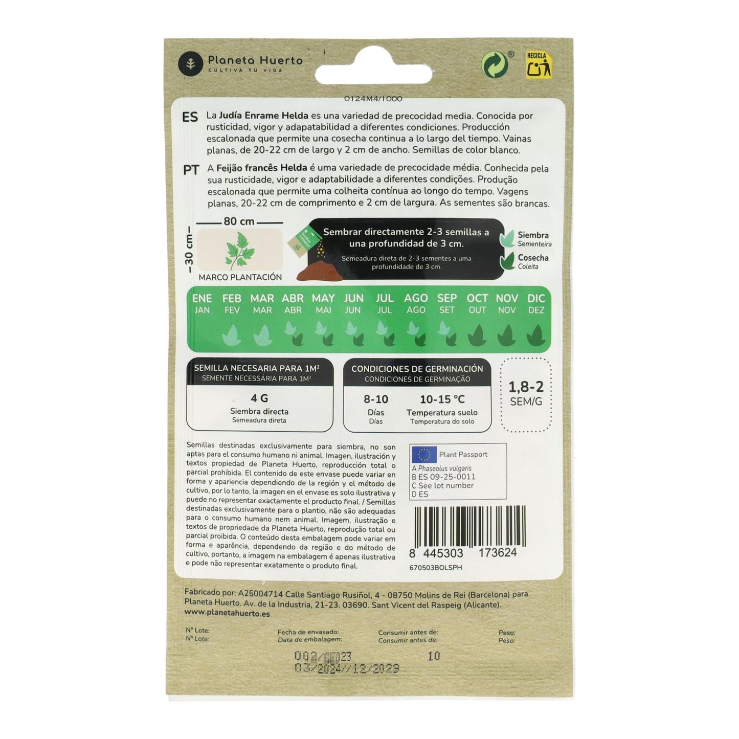 Organic French Bean seeds Planeta Huerto