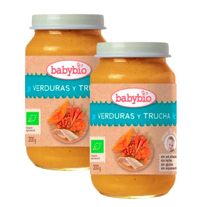 PROMO x2 Traditional Vegetable and Trout Baby Food Jars, 200 g. Babybio