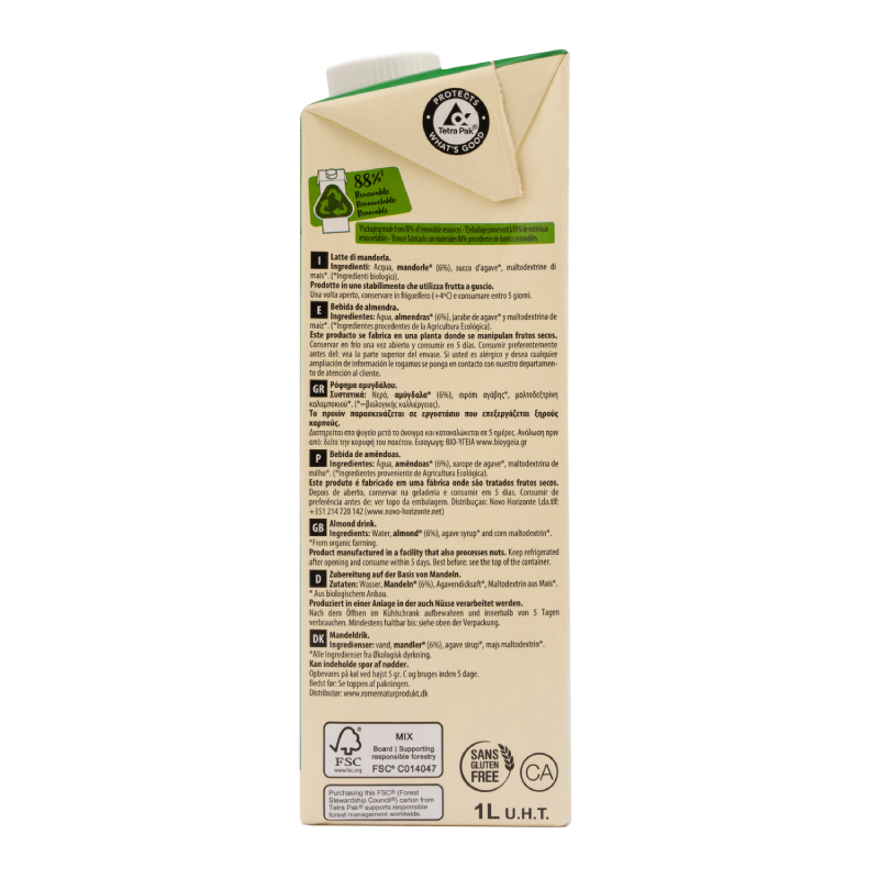 Plantaardige amandeldrank gezoet met agave BIO EcoMil 1 L