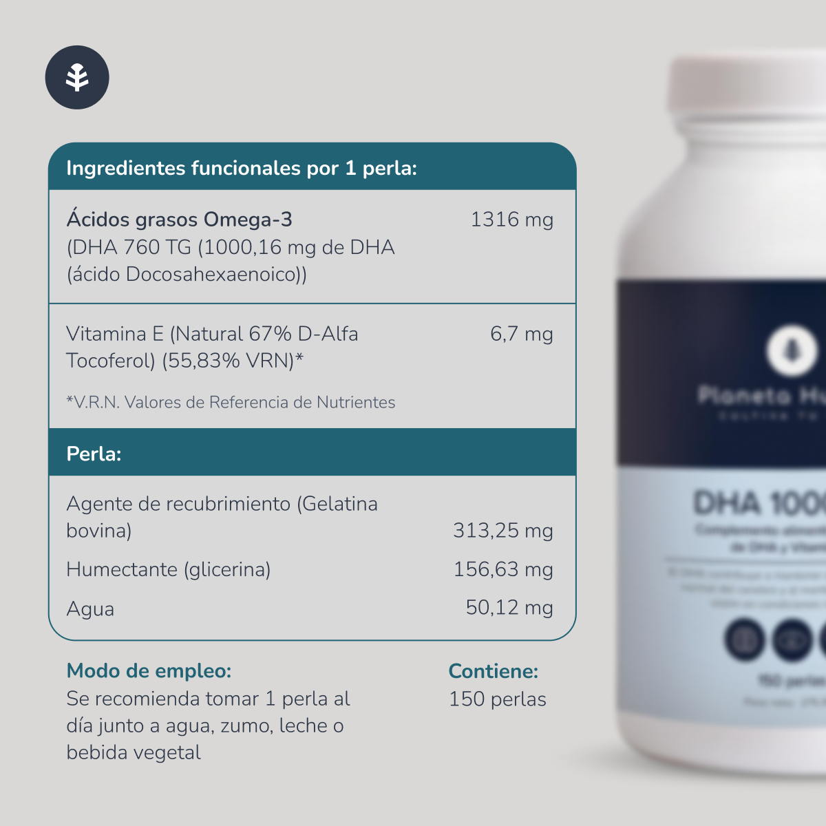 DHA 1000 mg Planeta Huerto 150 perles