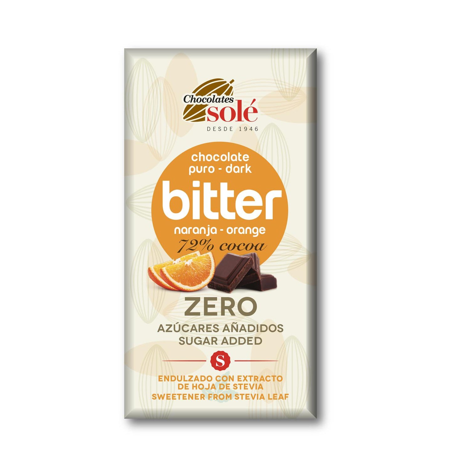 Tablette de chocolat 72 % Stevia orange amère 100 g Solé