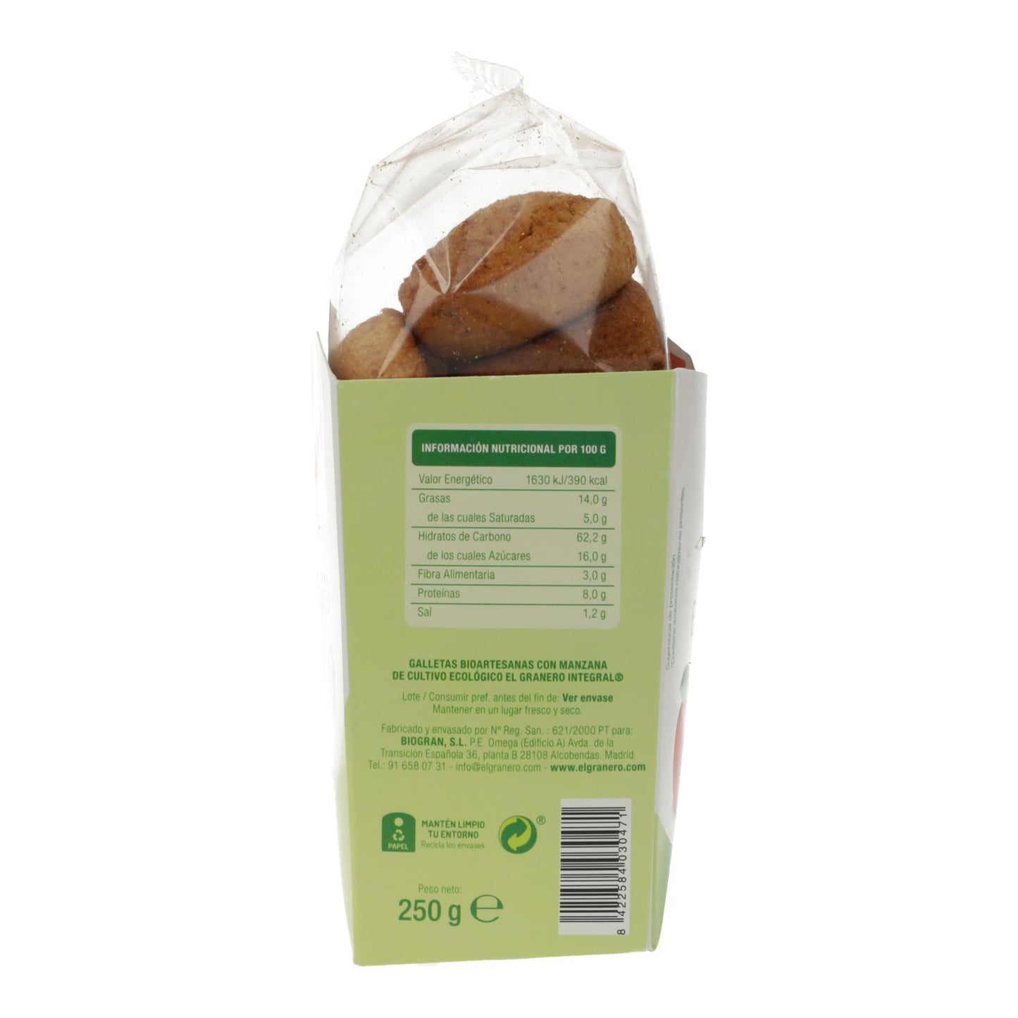 Ręcznie robione ciastka z jabłkami Bio El Granero, 250 g