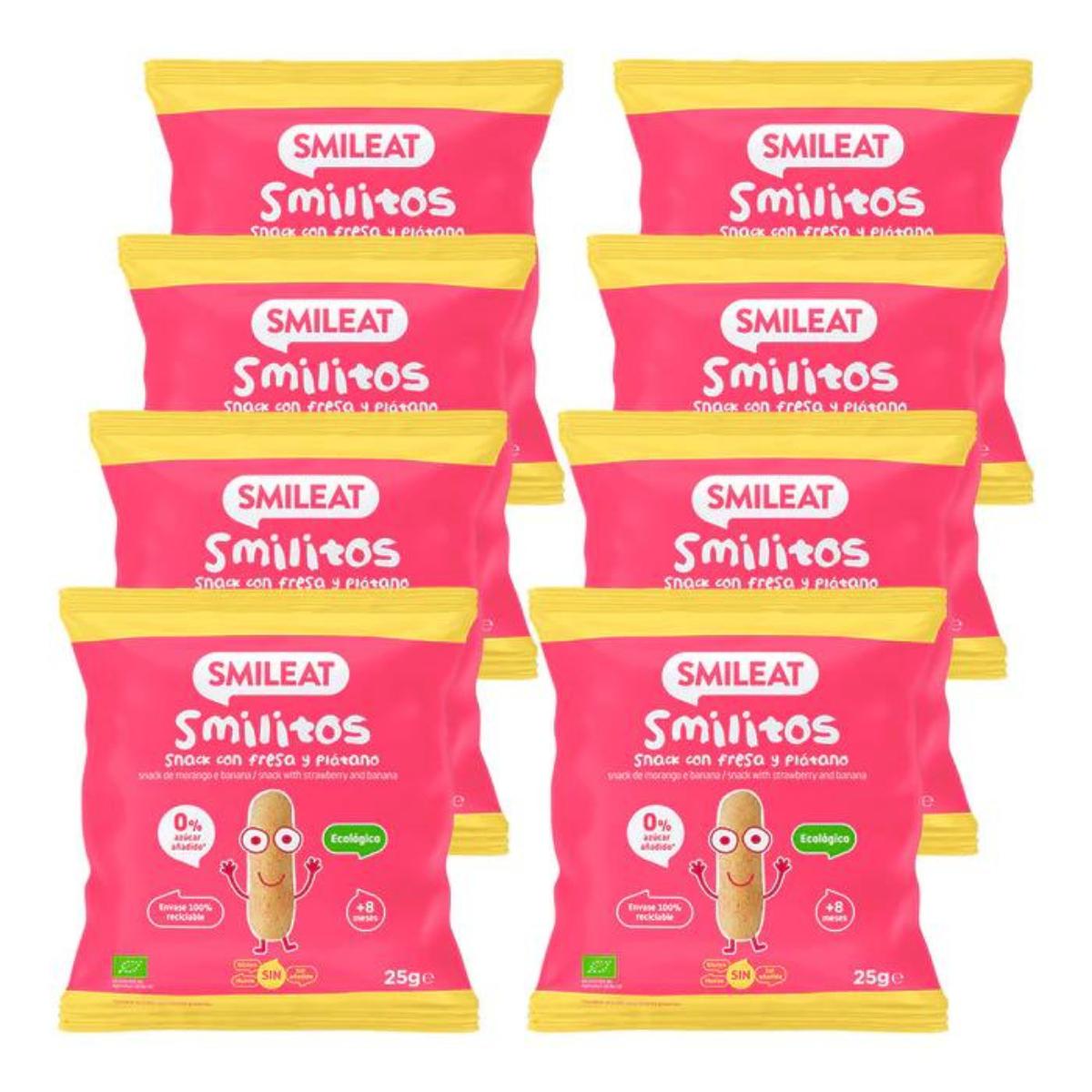 8-pack Smilitos, ekologiska jordgubbs- och bananchips Smileat, 25 g