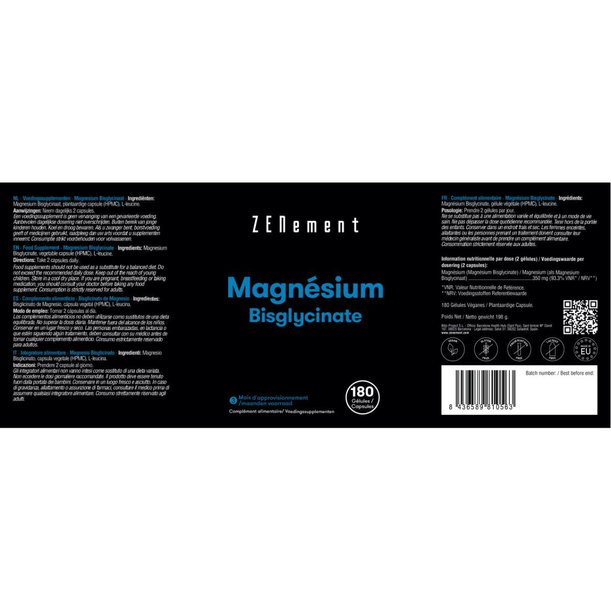 Zenement Magnesium Bisglycinate, 180 tablets