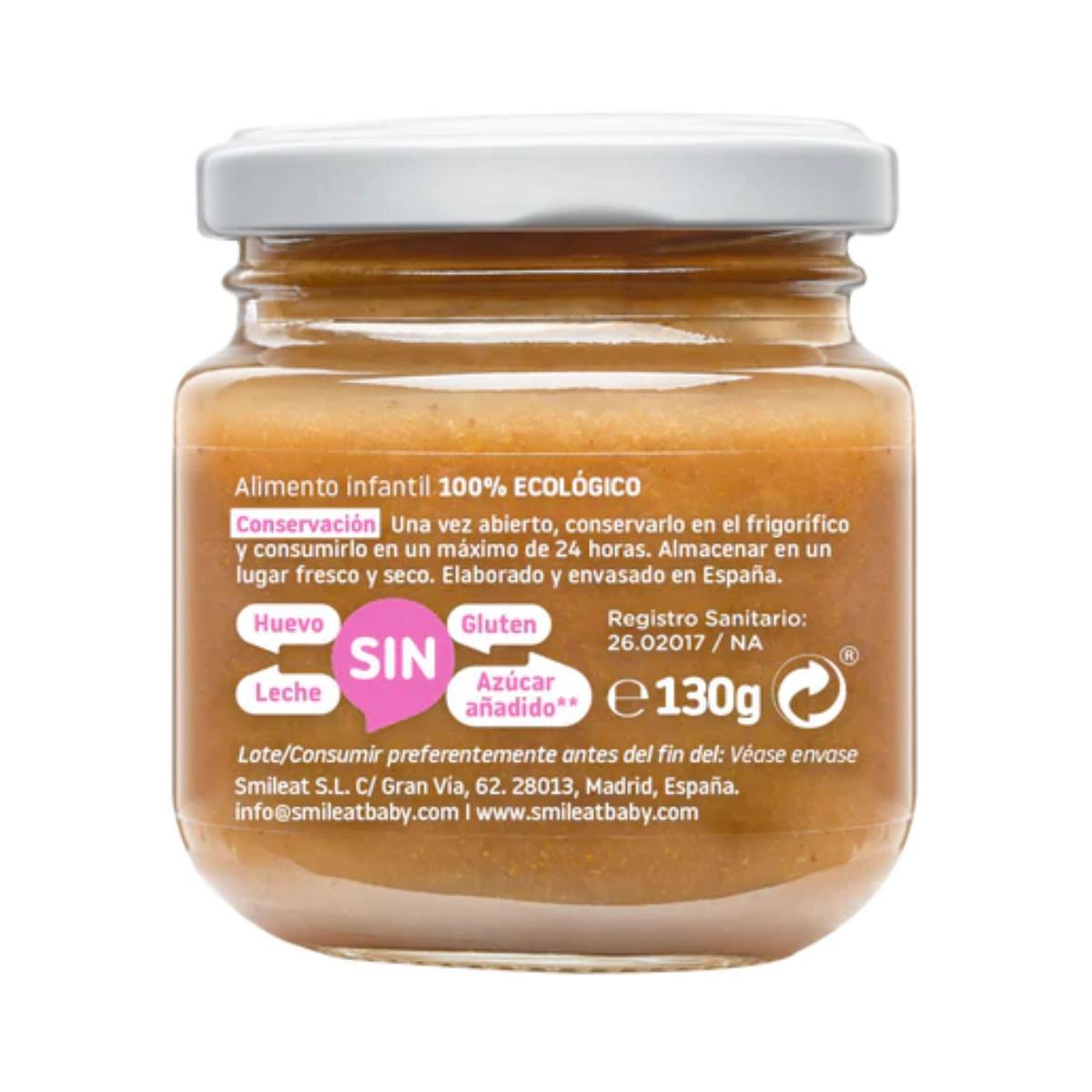 Burk med ekologiska hallon och persikor Smileat, 130 g