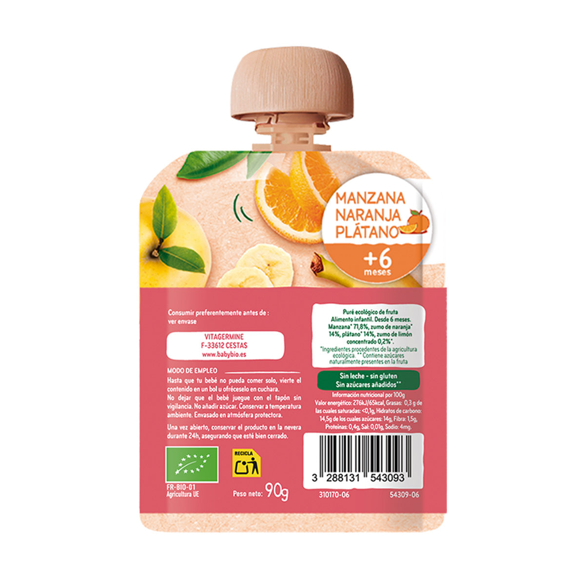 Apple, Orange and Banana Pouch (from 6 months) BabyBio 90 g