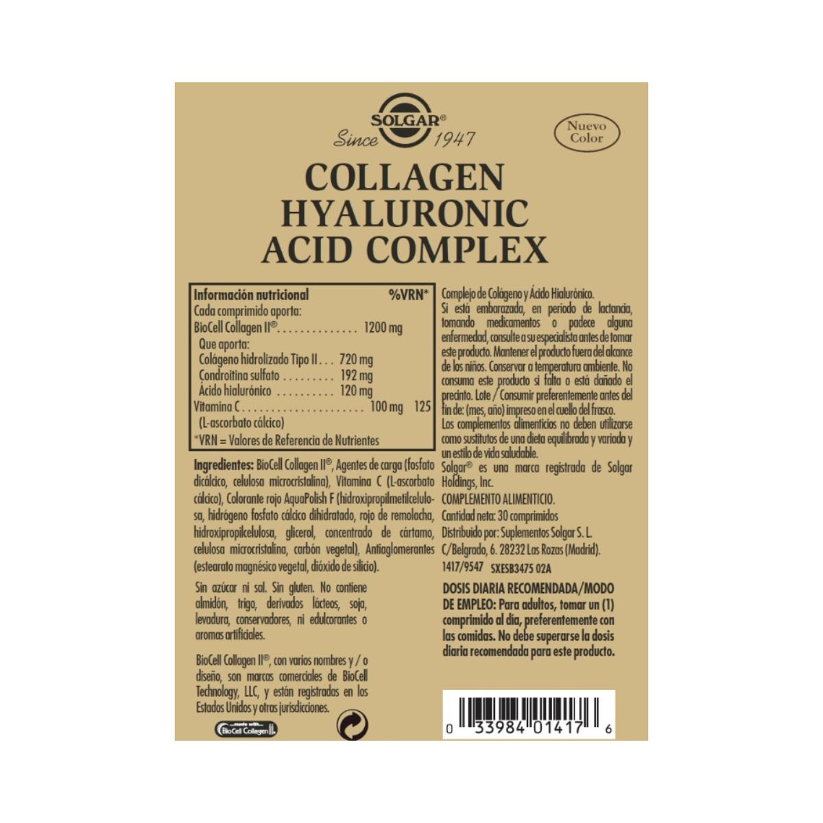 Kollagen-Hyaluronsäure-Komplex 30 Tabletten 120 mg – Solgar